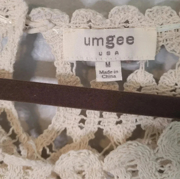 UMGEE linen cotton crochet lace balloon sleeve BOHO blouse top, oatmeal size M - Picture 5 of 9
